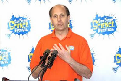 Larry Bock talks to media in April 2009, at the very first San Diego Science Festival. 